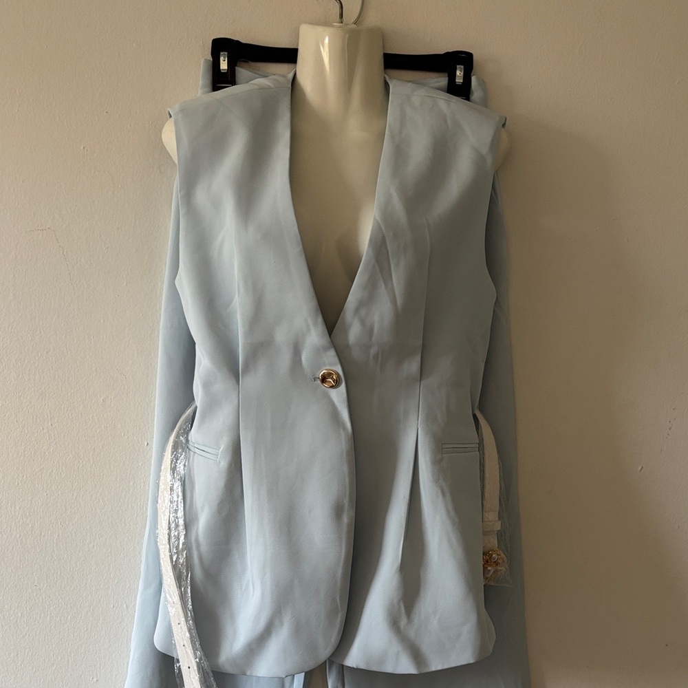 Women's Light Blue Single-Button Blazer Jacket